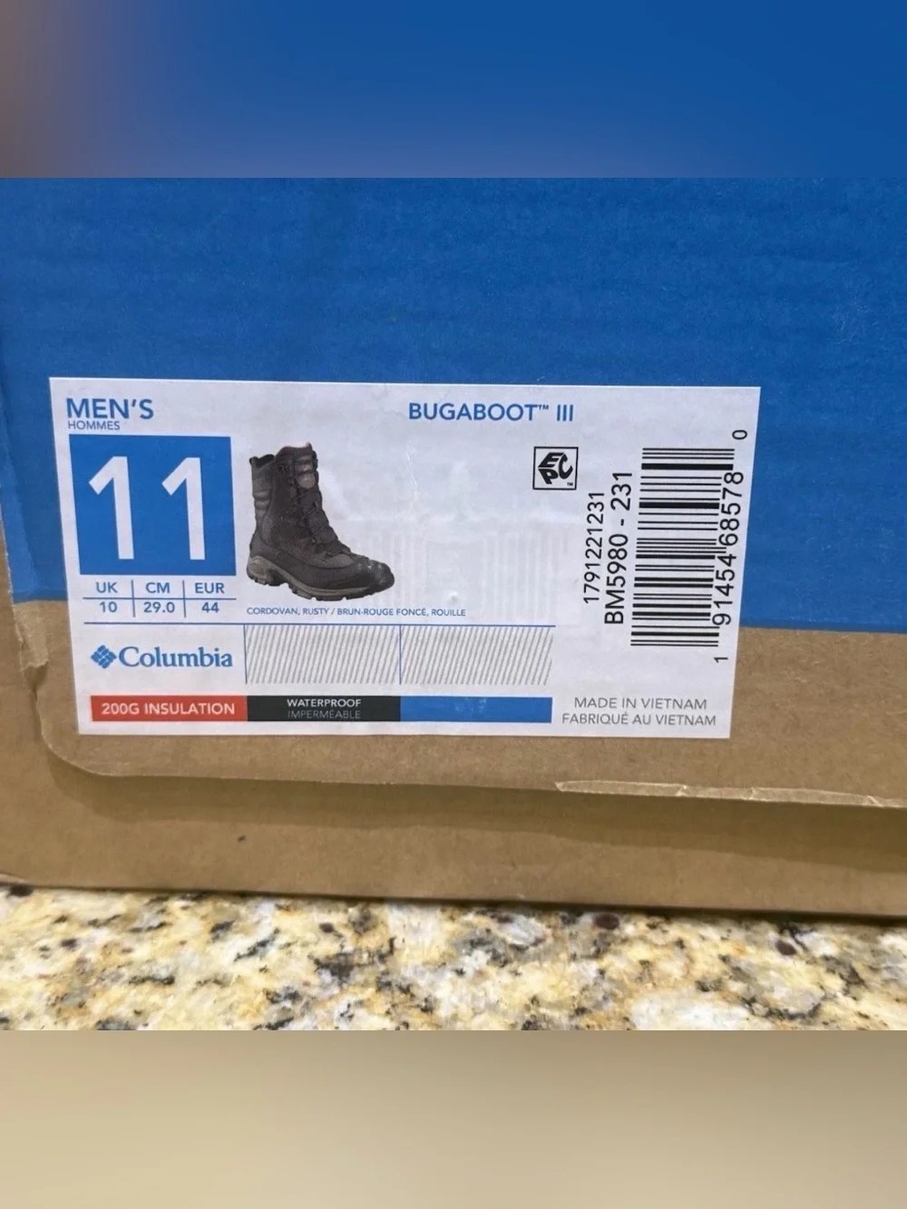 Columbia Bugaboot III Boots Mens 11 RUST BROWN Insulated 200G Waterproof Winter